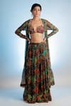 Buy_Jubinav Chadha_Multi Color Georgette, Silk Chanderi Plunge Neckline Raasika Pant Set With Cape _at_Aza_Fashions