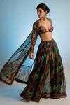 Jubinav Chadha_Multi Color Georgette, Silk Chanderi Plunge Neckline Raasika Pant Set With Cape _Online_at_Aza_Fashions
