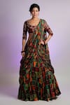 Buy_Jubinav Chadha_Multi Color Silk Chanderi Printed Scoop Kastoori Draped Lehenga Saree _at_Aza_Fashions