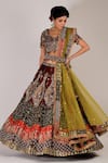 Buy_Jubinav Chadha_Red Raw Silk, Net Zari And Zardozi V Neck Pavitra Embroidered Bridal Lehenga Set _at_Aza_Fashions