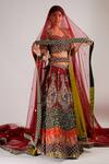 Shop_Jubinav Chadha_Red Raw Silk, Net Zari And Zardozi V Neck Pavitra Embroidered Bridal Lehenga Set _at_Aza_Fashions