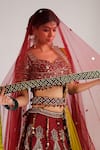 Buy_Jubinav Chadha_Red Raw Silk, Net Zari And Zardozi V Neck Pavitra Embroidered Bridal Lehenga Set _Online_at_Aza_Fashions