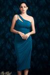 Buy_Mandira Wirk - Indian_Blue Jersey Asymmetric One Shoulder Dress _at_Aza_Fashions
