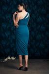 Shop_Mandira Wirk - Indian_Blue Jersey Asymmetric One Shoulder Dress _at_Aza_Fashions