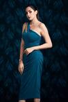 Mandira Wirk_Blue Jersey One Shoulder Dress_Online_at_Aza_Fashions