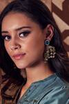 Buy_Charkhee_Gold Plated Pearls, Stones, Zari Crescent Drop Earrings_at_Aza_Fashions