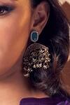 Shop_Charkhee_Gold Plated Pearls, Stones, Zari Crescent Drop Earrings_at_Aza_Fashions