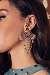 Buy_Charkhee_Gold Plated Pearls, Stones, Zari Naayaab Kaan Chain Earrings_at_Aza_Fashions