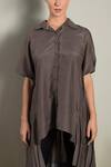 Buy_Chillosophy_Grey Cotton Silk Spread Collar Pleated Tunic  _Online_at_Aza_Fashions