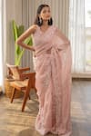 Buy_Rouje_Pink Satin Organza Sequin Embroidered Saree With Blouse_at_Aza_Fashions
