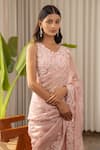 Rouje_Pink Satin Organza Sequin Embroidered Saree With Blouse_Online_at_Aza_Fashions