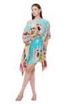 Shop Limerick By Abirr N' Nanki Blue Crepe Miniature Paintings Of Rajasthan One Shoulder Jeno Short Kaftan Online at Aza Fashions Shop_Limerick By Abirr N' Nanki_Blue Crepe Miniature Paintings Of Rajasthan One Shoulder Jeno Short Kaftan _Online_at_Aza_Fashions