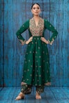 Buy_Label Niti Bothra_Green Silk Embroidered Floral V Neck Kurta And Palazzo Set _at_Aza_Fashions