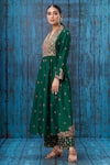 Label Niti Bothra_Green Silk Embroidered Floral V Neck Kurta And Palazzo Set _Online_at_Aza_Fashions