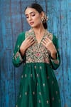 Buy_Label Niti Bothra_Green Silk Embroidered Floral V Neck Kurta And Palazzo Set _Online_at_Aza_Fashions