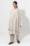 Jayati Goenka_Grey Cotton Abstract And Floral V Neck Overlay Kurta Set _Online_at_Aza_Fashions