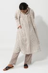 Buy_Jayati Goenka_Grey Cotton Abstract And Floral V Neck Overlay Kurta Set _Online_at_Aza_Fashions