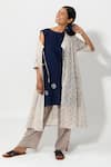 Buy_Jayati Goenka_Grey Cotton And Embroidery Geometric V Neck Angarkha Jacket Kurta Set _at_Aza_Fashions