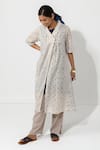 Jayati Goenka_Grey Cotton And Embroidery Geometric V Neck Angarkha Jacket Kurta Set _Online_at_Aza_Fashions