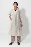 Buy_Jayati Goenka_Grey Cotton And Embroidery Geometric V Neck Angarkha Jacket Kurta Set _Online_at_Aza_Fashions