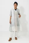 Buy_Jayati Goenka_White Cotton Print And Embroidery Stripes V Neck Angarkha Jacket Kurta Set _Online_at_Aza_Fashions