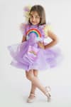 Buy_Miakki_Purple Satin Printed Rainbow Motif Ruffle Dress _at_Aza_Fashions