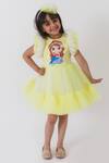 Miakki_Yellow Satin Printed Mermaid Polka Dot Ruffle Dress  _Online_at_Aza_Fashions