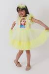 Shop_Miakki_Yellow Satin Printed Mermaid Polka Dot Ruffle Dress  _Online_at_Aza_Fashions