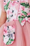 Miakki_Pink Satin Printed Floral Ruffle Dress  _at_Aza_Fashions