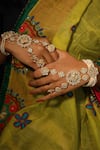 Buy_Just Jewellery_White Semi Precious Stone Pearl Embellished Floral Hathphool Single Pc _at_Aza_Fashions