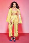 Buy_July Issue_Yellow Satin Marigold Jacket Pant Set_at_Aza_Fashions