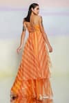 Shop_July Issue_Orange Organza Striped Straight Across Emma Strapless Gown_at_Aza_Fashions