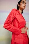 Buy_July Issue_Red Giza Cotton Plain Solid Lapel Collar Suri Jacket Skirt Set _Online_at_Aza_Fashions