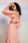 Buy July Issue Pink Giza Cotton Solid Sweetheart Neck Elli Crop Top And Pant Set Online at Aza Fashions Buy_July Issue_Pink Giza Cotton Solid Sweetheart Neck Elli Crop Top And Pant Set _Online_at_Aza_Fashions