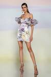 Buy_July Issue_Purple Organza, Cotton Satin Floral Sweetheart Neck Vanessa Off Shoulder Dress_at_Aza_Fashions