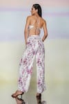 Shop_July Issue_Purple Linen Printed Floral V Neck Pearl Crop Top And Pant Set  _at_Aza_Fashions