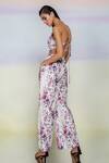 July Issue_Purple Linen Printed Floral V Neck Pearl Crop Top And Pant Set  _Online_at_Aza_Fashions