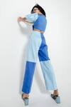 Shop July Issue Blue Giza Cotton Panelled V Neck Tessa Crop Top And Pant Set at Aza Fashions Shop_July Issue_Blue Giza Cotton Panelled V Neck Tessa Crop Top And Pant Set _at_Aza_Fashions