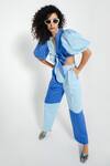 Buy July Issue Blue Giza Cotton Panelled V Neck Tessa Crop Top And Pant Set Online at Aza Fashions Buy_July Issue_Blue Giza Cotton Panelled V Neck Tessa Crop Top And Pant Set _Online_at_Aza_Fashions