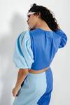 July Issue Blue Giza Cotton Panelled V Neck Tessa Crop Top And Pant Set at Aza Fashions July Issue_Blue Giza Cotton Panelled V Neck Tessa Crop Top And Pant Set _at_Aza_Fashions