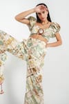 July Issue_Beige Linen Printed Floral Sweetheart Neck Paula Crop Top And Pant Set  _Online_at_Aza_Fashions