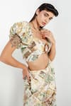 Buy_July Issue_Beige Linen Printed Floral Sweetheart Neck Paula Crop Top And Pant Set  _Online_at_Aza_Fashions