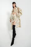 Shop_July Issue_Beige Linen Printed Floral Sweetheart Neck Paula Jacket Skirt Set _Online_at_Aza_Fashions