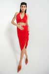 Buy_July Issue_Red Cotton Plain Solid Halter Neck Adria Crop Top And Skirt Set  _Online_at_Aza_Fashions