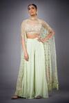 Buy_RI.Ritu Kumar_Green Silk Embroidered Cape And Pant Set_Online_at_Aza_Fashions