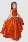 Jelly Jones_Orange Woven Silk Embellished Floral Belt Box Pleated Gown _Online_at_Aza_Fashions