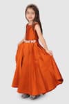 Shop_Jelly Jones_Orange Woven Silk Embellished Floral Belt Box Pleated Gown _Online_at_Aza_Fashions