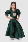Buy_Jelly Jones_Green Woven Silk Embellished 3d Flower Pleated Pant And Top Set_at_Aza_Fashions