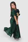 Jelly Jones_Green Woven Silk Embellished 3d Flower Pleated Pant And Top Set_Online_at_Aza_Fashions