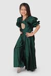Shop_Jelly Jones_Green Woven Silk Embellished 3d Flower Pleated Pant And Top Set_Online_at_Aza_Fashions